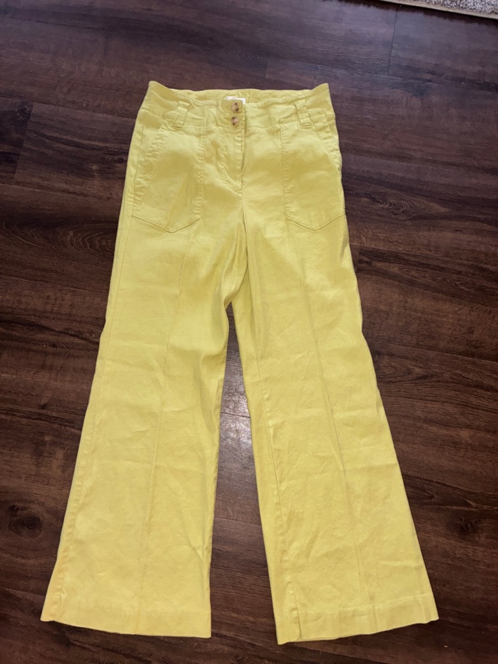 Maeve Anthropologie Chartreuse Green Wide Leg Pants Womens 12 High Rise